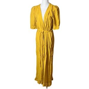 9seed BEACHWOOD CANYON ruffle dress- mustard yellow crinkled chiffon- NWT -Small